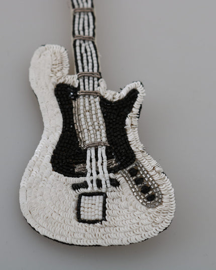 Dolce & Gabbana Gold Brass Beaded Guitar Pin Accessory Brooch