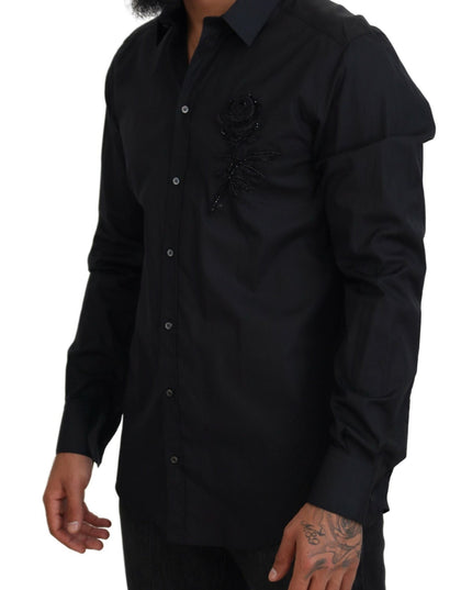 Dolce & Gabbana Black Roses Slim Fit Cotton Shirt