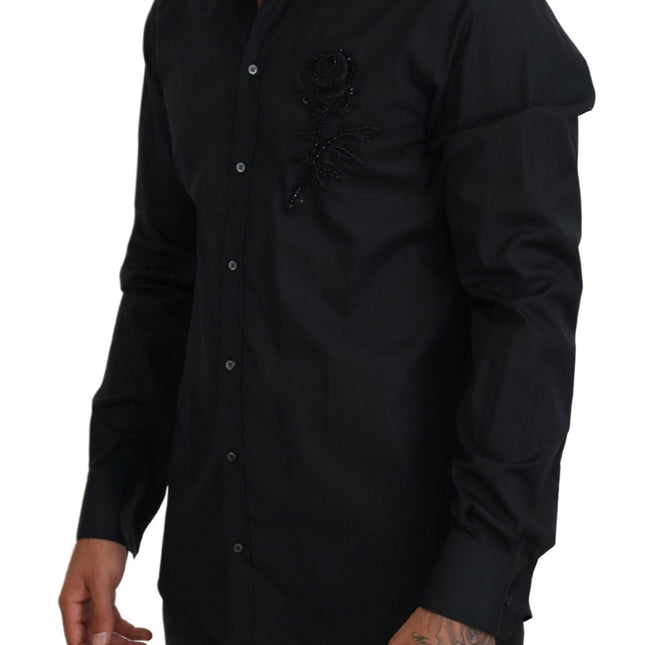Dolce & Gabbana Black Roses Slim Fit Cotton Shirt