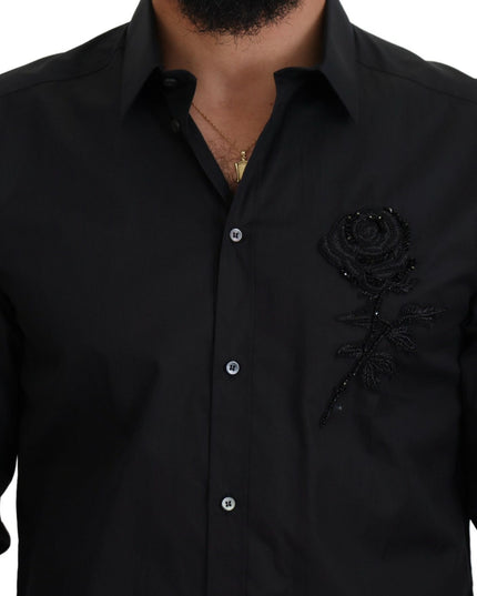 Dolce & Gabbana Black Roses Slim Fit Cotton Shirt