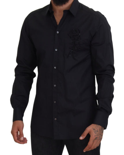 Dolce & Gabbana Black Roses Slim Fit Cotton Shirt