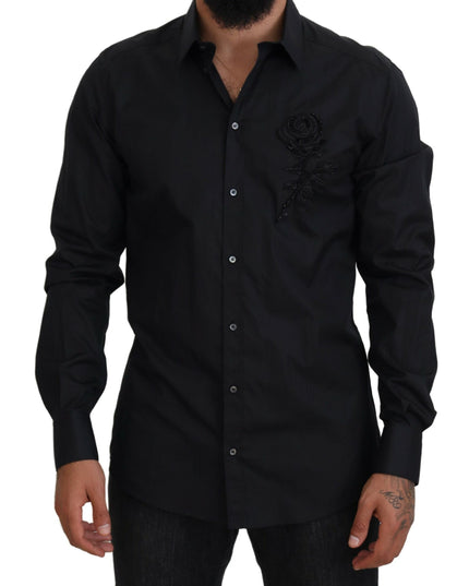 Dolce & Gabbana Black Roses Slim Fit Cotton Shirt