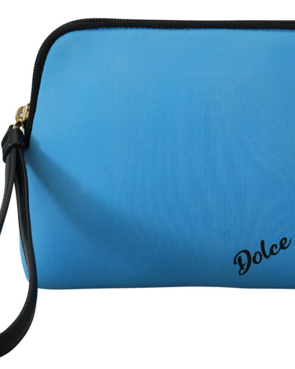 Dolce & Gabbana Blue Logo Print Hand Pouch Leopard Print Toiletry Bag