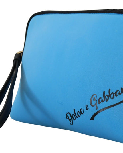 Dolce & Gabbana Blue Logo Print Hand Pouch Leopard Print Toiletry Bag