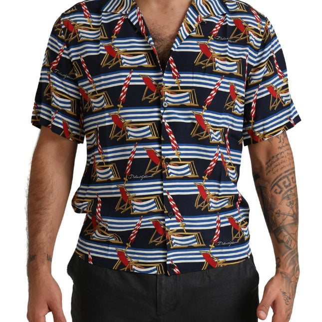 Dolce & Gabbana Multicolor Beach Chair Short Sleeves Shirt