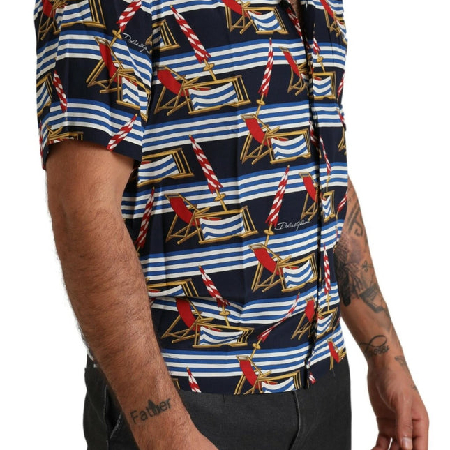 Dolce & Gabbana Multicolor Beach Chair Short Sleeves Shirt