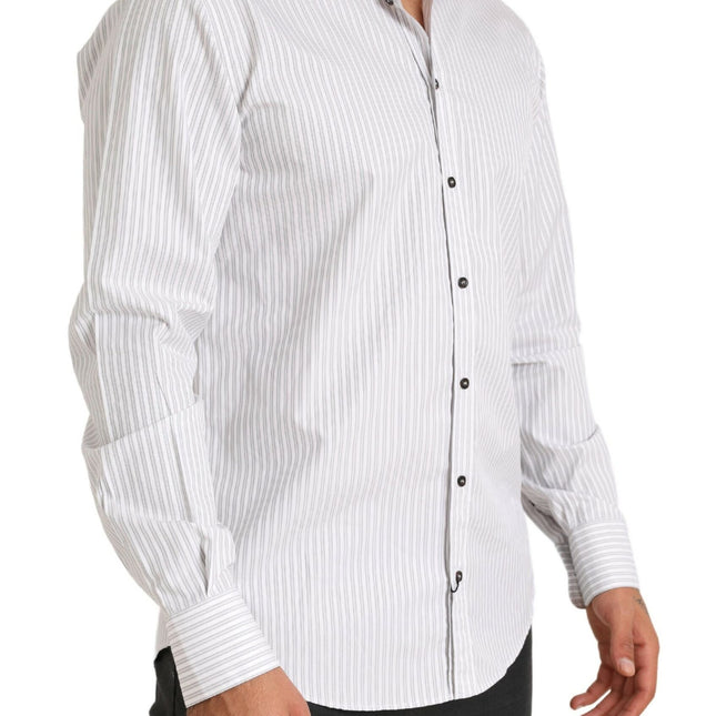 Dolce & Gabbana White MARTINI Cotton Stripe Dress Formal Shirt