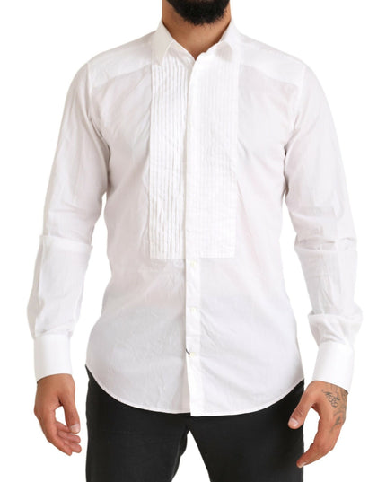 Dolce & Gabbana White GOLD Formal Cotton Tuxedo Dress Shirt
