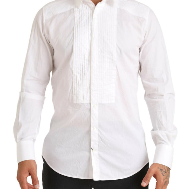 Dolce & Gabbana White GOLD Formal Cotton Tuxedo Dress Shirt