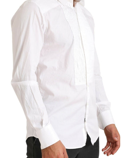 Dolce & Gabbana White GOLD Formal Cotton Tuxedo Dress Shirt