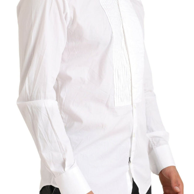 Dolce & Gabbana White GOLD Formal Cotton Tuxedo Dress Shirt