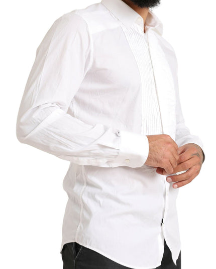 Dolce & Gabbana White GOLD Formal Cotton Tuxedo Dress Shirt