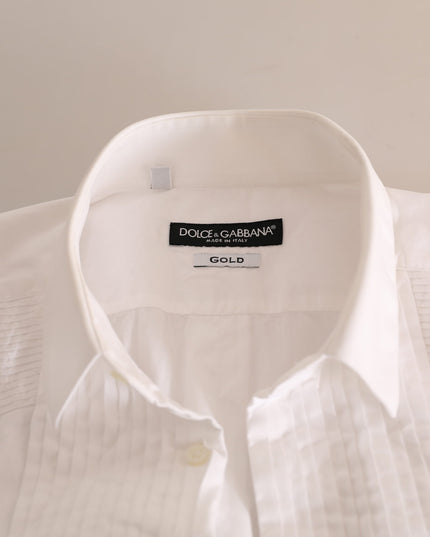 Dolce & Gabbana White GOLD Formal Cotton Tuxedo Dress Shirt