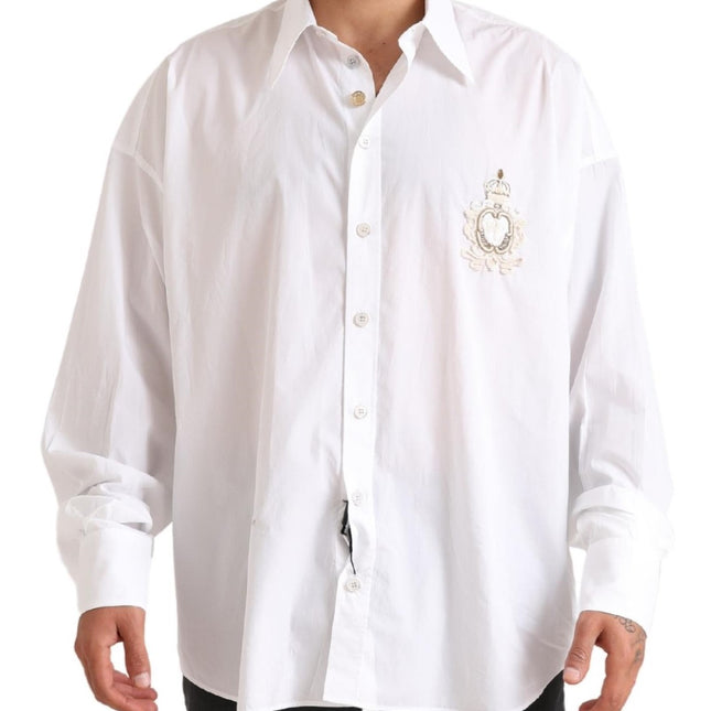 Dolce & Gabbana White Logo Cotton Casual Long Sleeves Shirt
