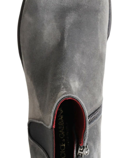 Dolce & Gabbana Gray Leather Men Ankle Boots Shoes