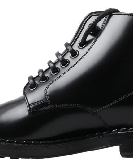 Dolce & Gabbana Black Leather Men Short Boots Lace Up Shoes