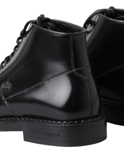 Dolce & Gabbana Black Leather Men Short Boots Lace Up Shoes