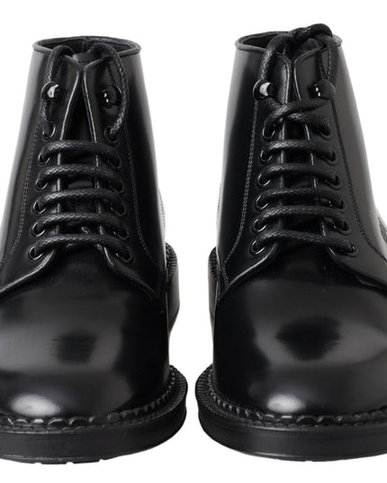 Dolce & Gabbana Black Leather Men Short Boots Lace Up Shoes