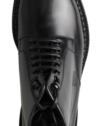 Dolce & Gabbana Black Leather Men Short Boots Lace Up Shoes