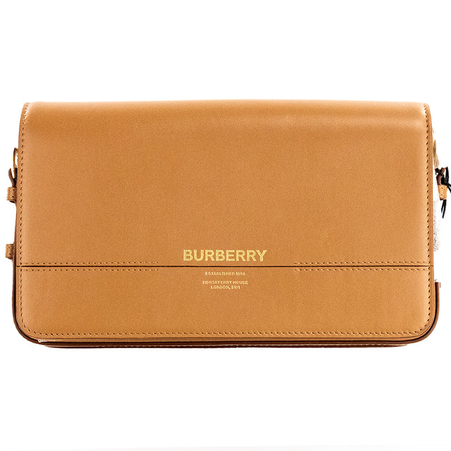 Burberry Grace Small Nutmeg Smooth Leather Flap Crossbody Clutch Handbag Purse