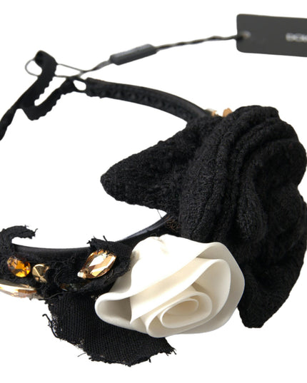 Dolce & Gabbana Diadem Headband Tiara White Rose Crystal Hair Gold