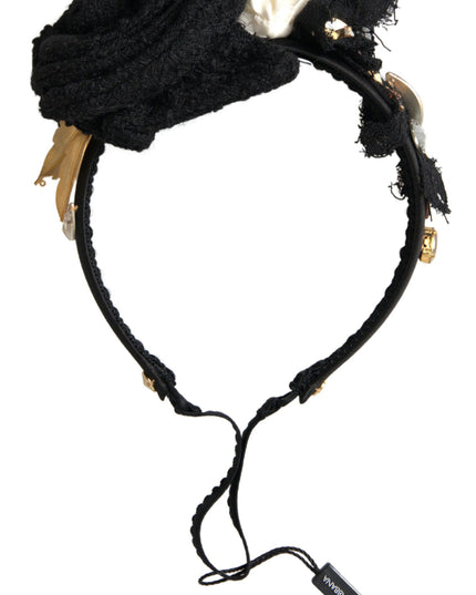 Dolce & Gabbana Diadem Headband Tiara White Rose Crystal Hair Gold