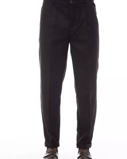 Alpha Studio Brown Wool Men Pant