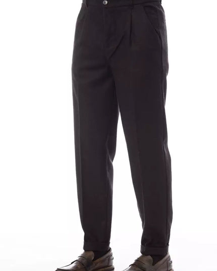 Alpha Studio Brown Wool Men Pant
