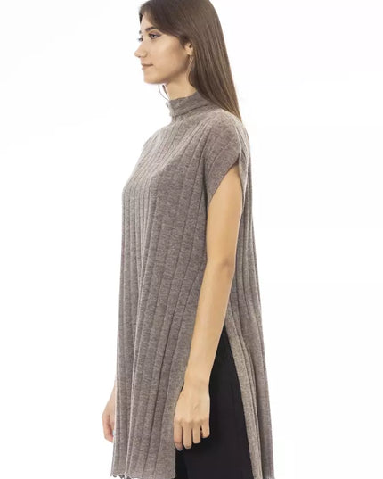 Alpha Studio Brown Wool Women Sweater with Side Slits