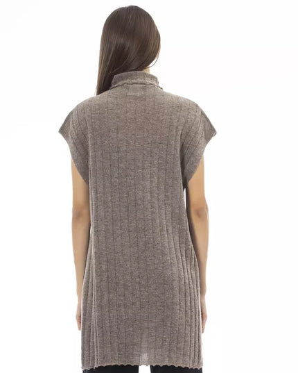 Alpha Studio Brown Wool Women Sweater with Side Slits