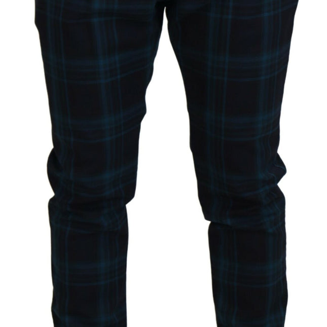 Dolce & Gabbana Blue Purple Plaid Wool Trousers Pants