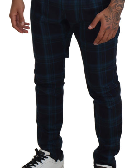 Dolce & Gabbana Blue Purple Plaid Wool Trousers Pants