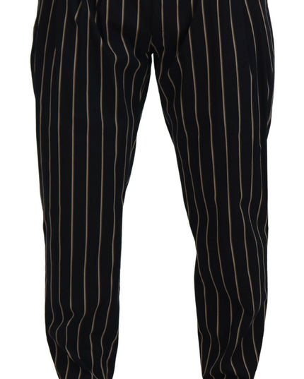Dolce & Gabbana Black Beige Striped Cotton Stretch Pants
