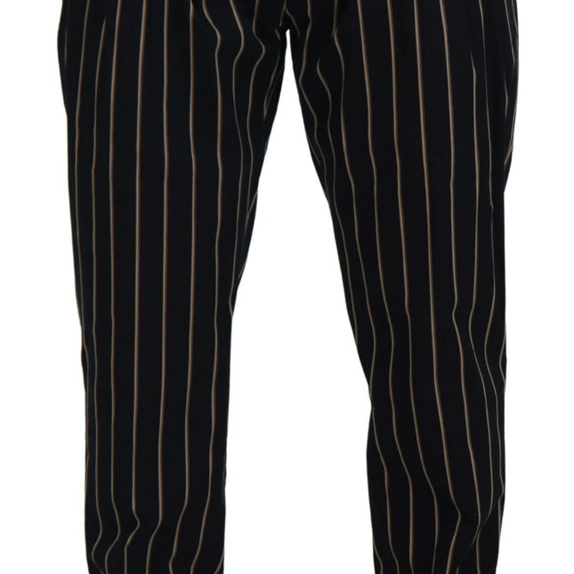 Dolce & Gabbana Black Beige Striped Cotton Stretch Pants
