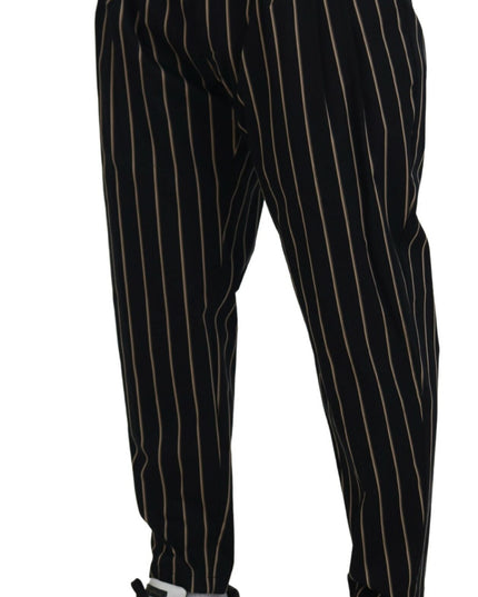 Dolce & Gabbana Black Beige Striped Cotton Stretch Pants