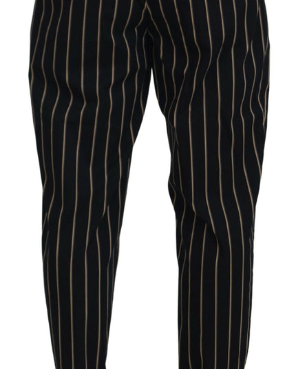 Dolce & Gabbana Black Beige Striped Cotton Stretch Pants