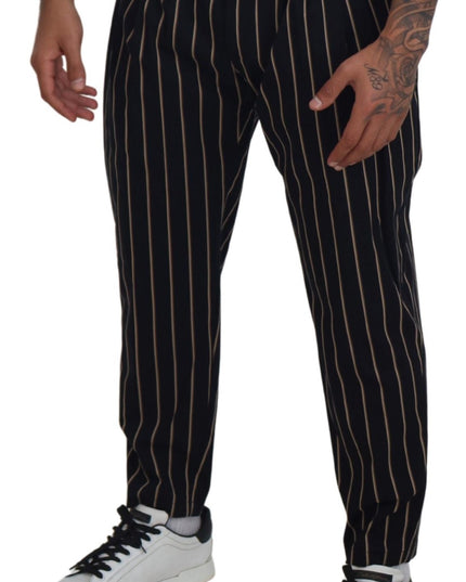 Dolce & Gabbana Black Beige Striped Cotton Stretch Pants
