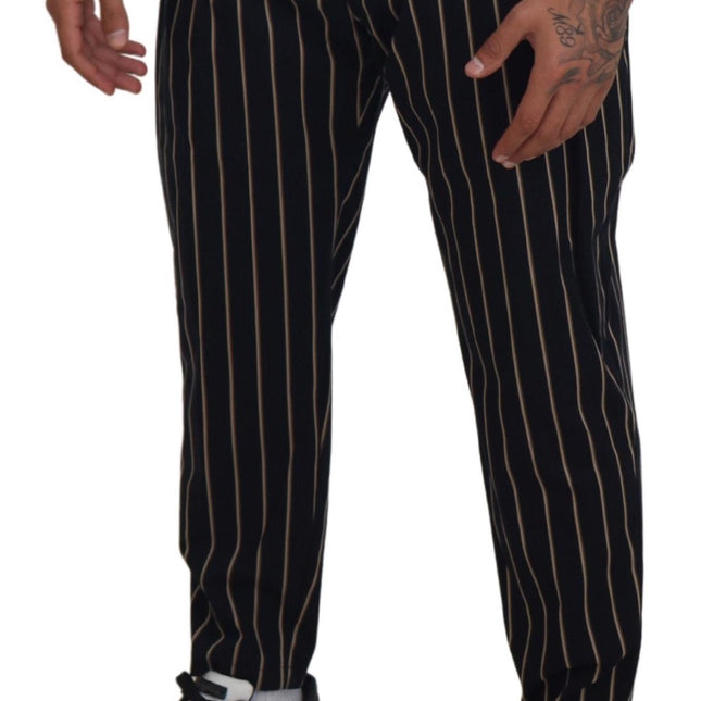 Dolce & Gabbana Black Beige Striped Cotton Stretch Pants