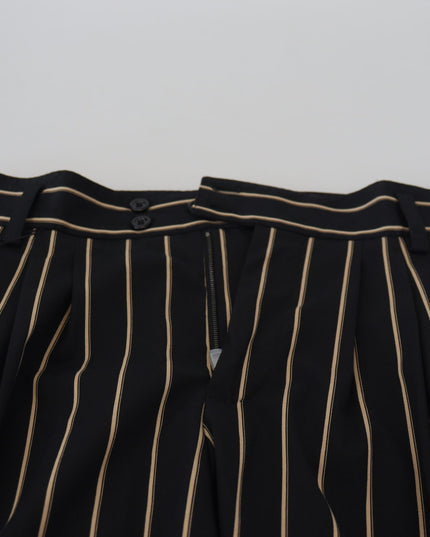 Dolce & Gabbana Black Beige Striped Cotton Stretch Pants