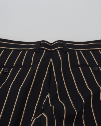 Dolce & Gabbana Black Beige Striped Cotton Stretch Pants