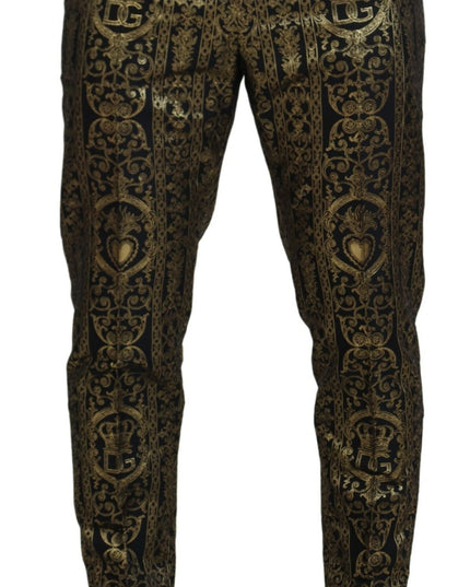 Dolce & Gabbana Black Gold Jacquard Dress Trouser Pants