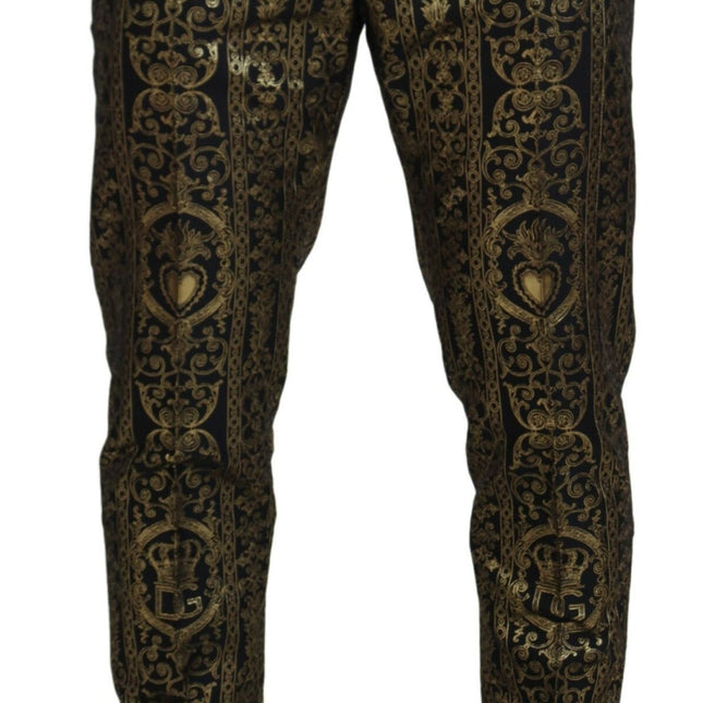 Dolce & Gabbana Black Gold Jacquard Dress Trouser Pants