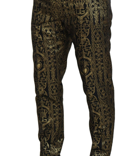 Dolce & Gabbana Black Gold Jacquard Dress Trouser Pants