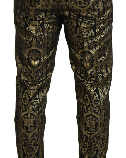 Dolce & Gabbana Black Gold Jacquard Dress Trouser Pants