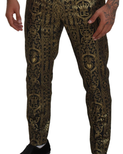 Dolce & Gabbana Black Gold Jacquard Dress Trouser Pants