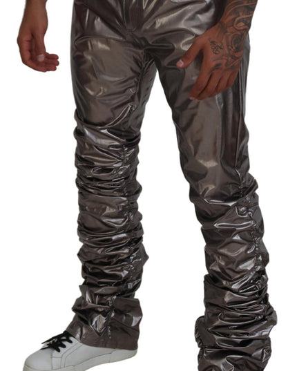 Dolce & Gabbana Silver Metallic Nylon Stretch Pants
