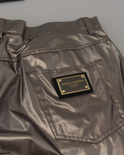 Dolce & Gabbana Silver Metallic Nylon Stretch Pants
