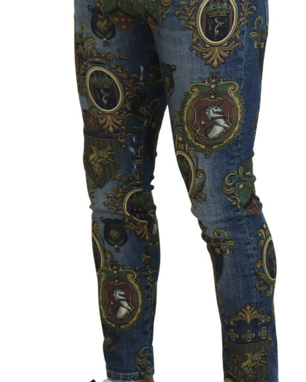 Dolce & Gabbana Blue Medal Print Slim Fit Cotton Jeans
