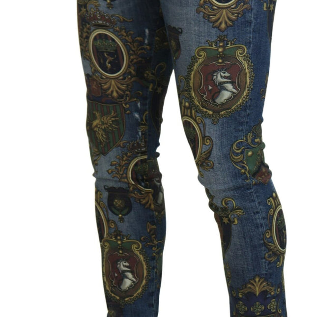 Dolce & Gabbana Blue Medal Print Slim Fit Cotton Jeans