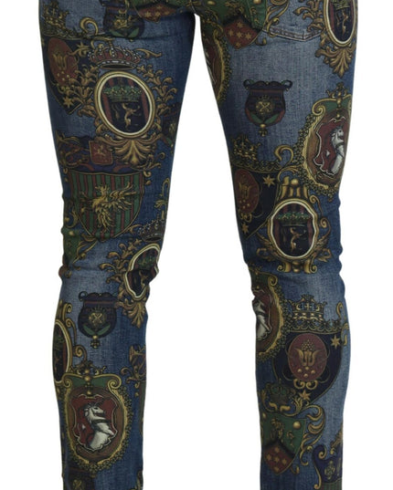 Dolce & Gabbana Blue Medal Print Slim Fit Cotton Jeans